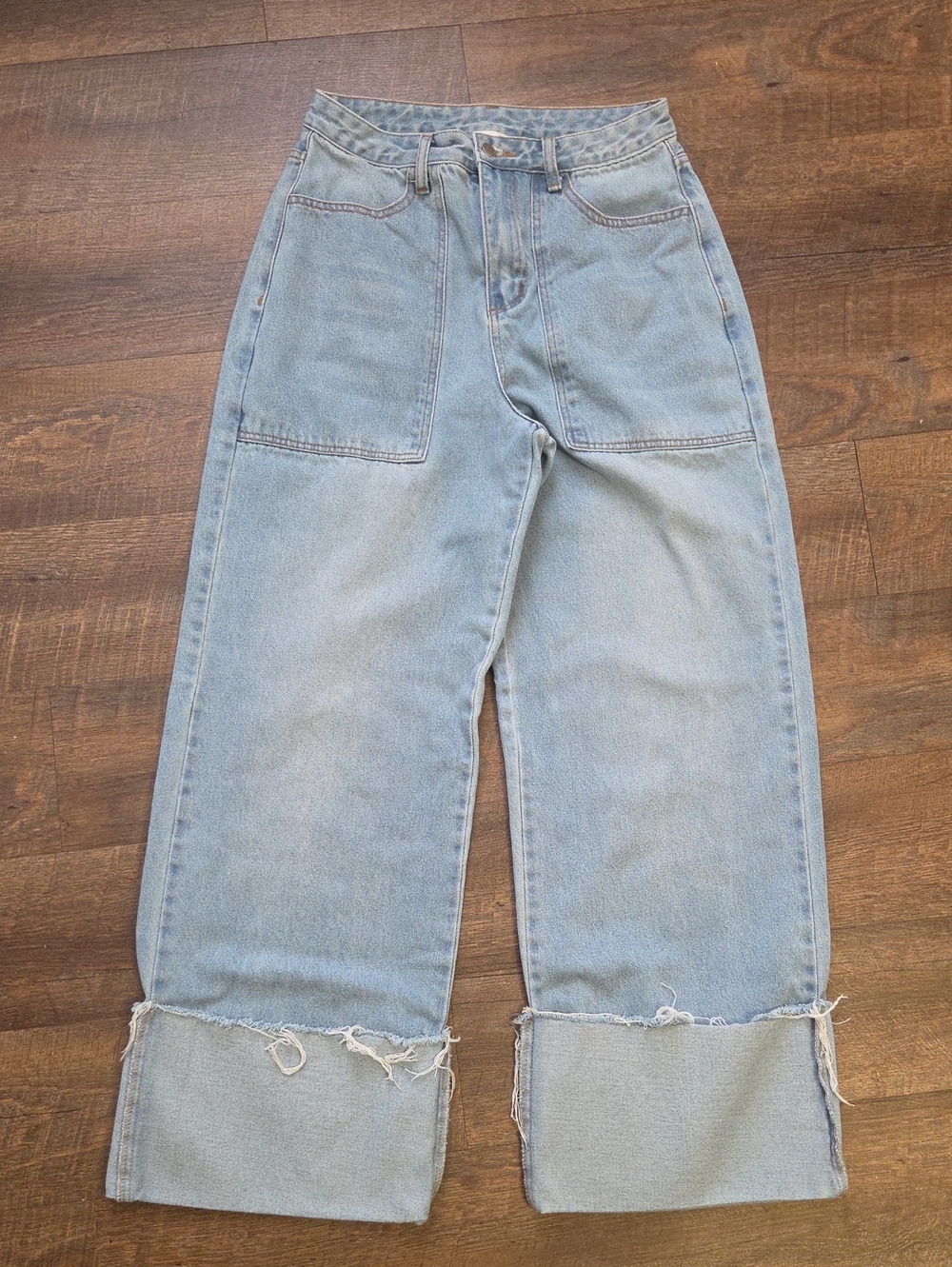 Le Lis Light Blue Wide-Leg Cuffed Jeans